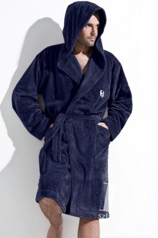 Men's short robe with a hood Ivo L&L navy blue